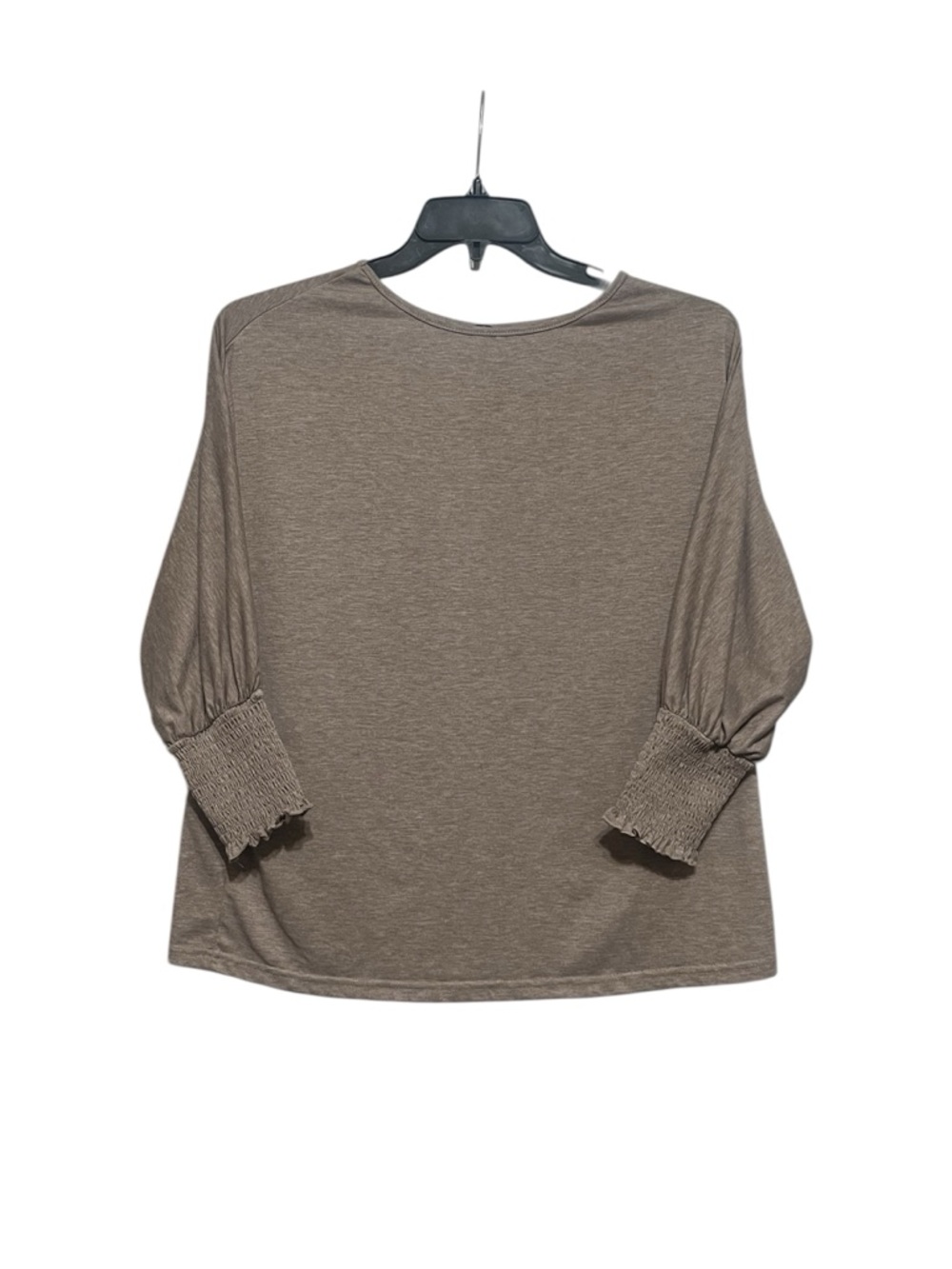 BTFBM Medium Beige Long Sleeve Casual Top Blouse Shirt Smocked Cuffs Lightweight